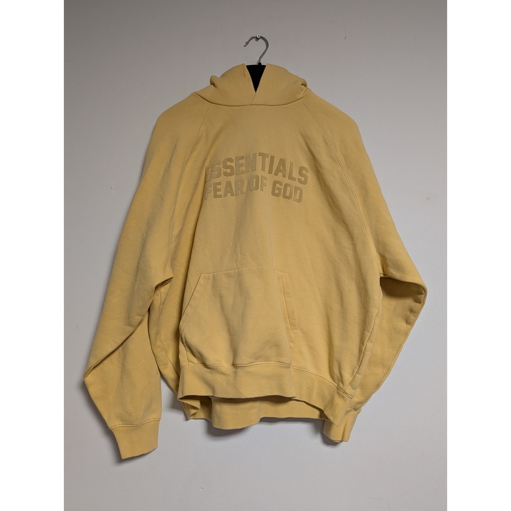 Fear of God‎ Essentials Hoodie Yellow Lemonade Logo Pullover Sweatshirt Mens L